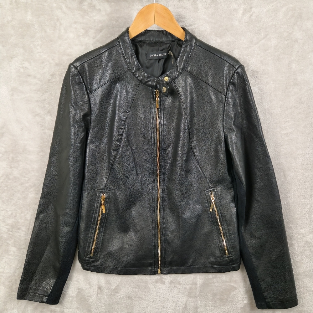 Ivanka Trump Black Faux Leather Jacket Suze L